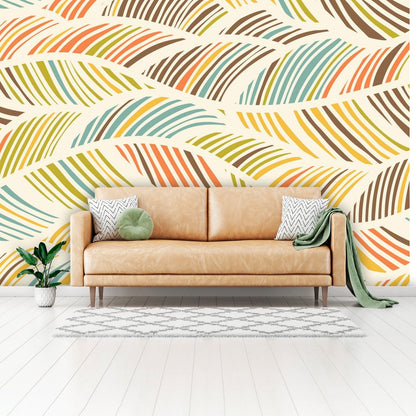 Mid Mod Abstract, Retro Yellow, Orange, Brown, Green Blue, PEEL And Stick Wall Murals Wallpaper H110 x W160