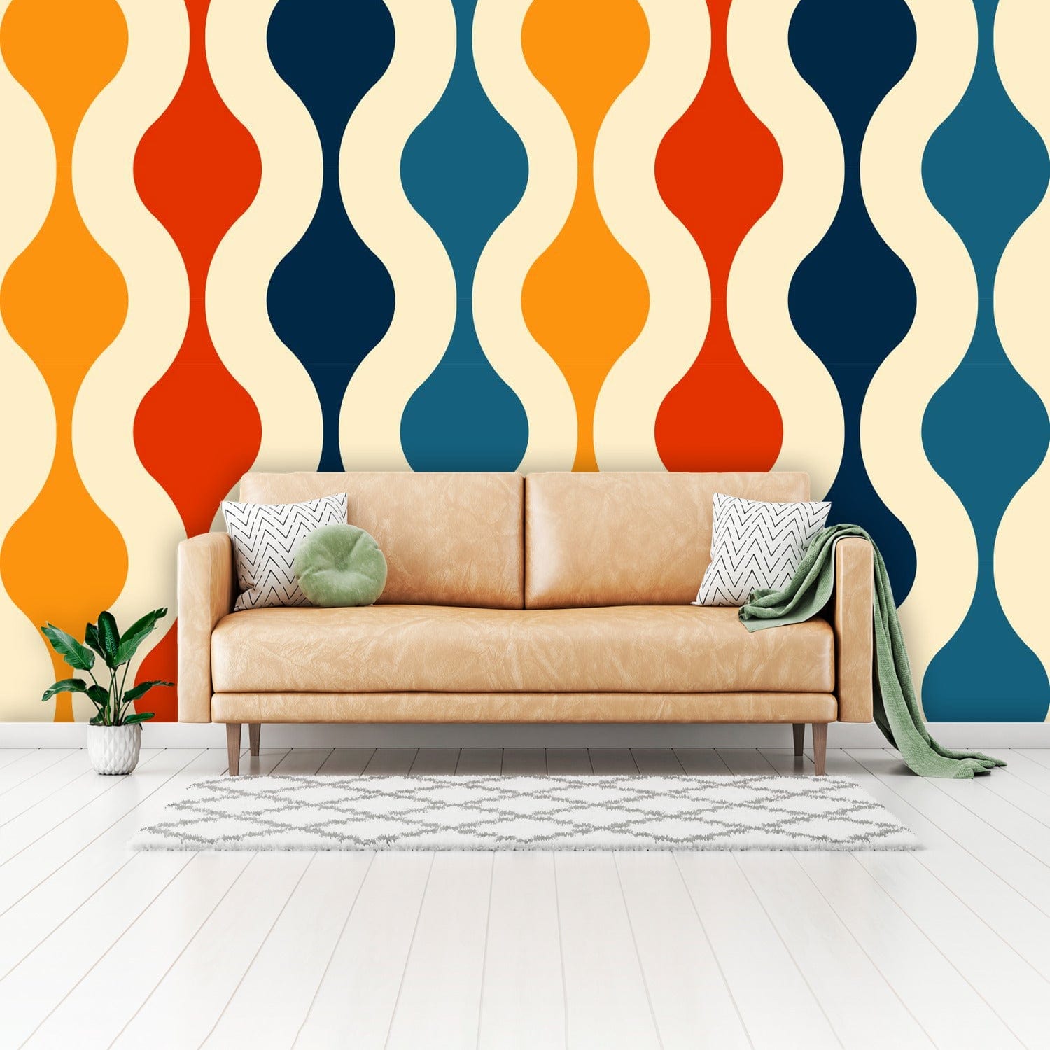 Retro Abstracts, Mid Century Modern Peel And Stick, Mustard Yellow, Red, Blue, Groovy Wall Murals Wallpaper H110 x W160