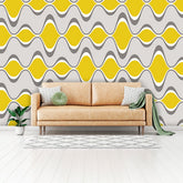 Retro Mid Century Modern, Gray, Yellow, Groovy Geometric Googie Designs, MCM Mid Mod Peel And Stick Wall Mural Wallpaper H110 x W160 Mid Century Modern Gal