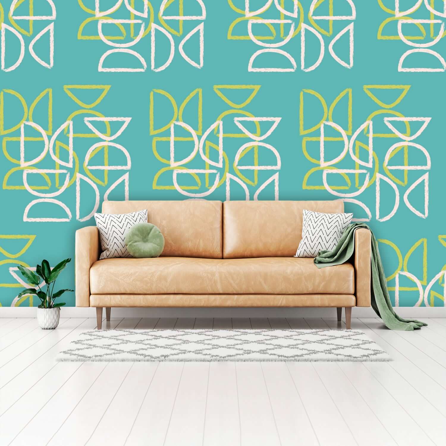 Tiki Wall Mural, Peel And Stick , Teal Blue,  Abstract, Mid Century Modern Wall Murals Wall Paper H110 x W160