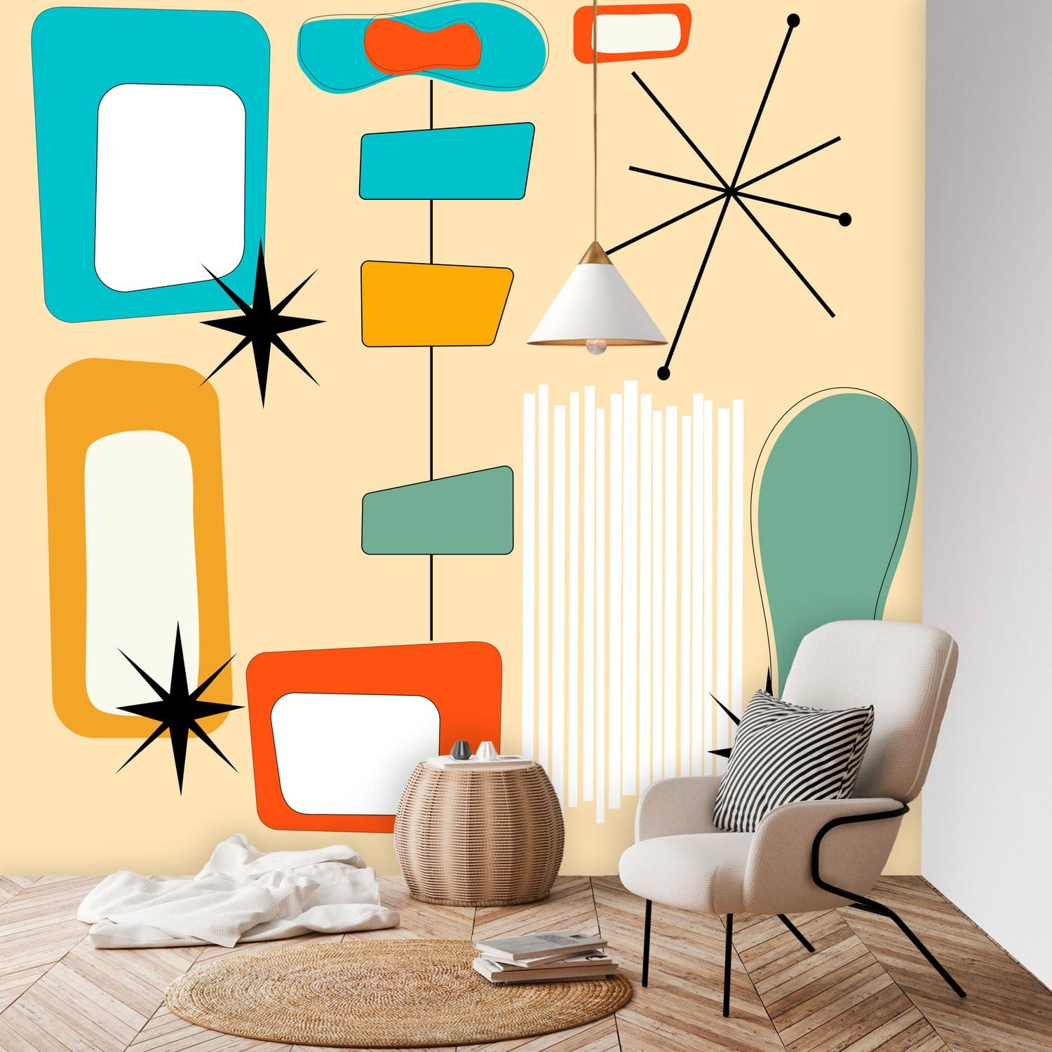 Mid Century Modern, Geometric, Retro Abstract Peel And Stick Wallpaper Mid Century Modern Gal