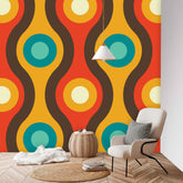 Mid Century Modern Googie Peel And Stick Retro Brown, Mustard Yellow, Teal Blue MCM Wall Murals Wallpaper H96 x W100