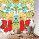 Vintage Floral, Happy Poppy Flowers Peel And Stick Wall Murals Wallpaper H96 x W100