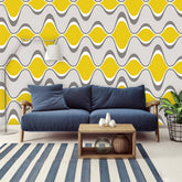Retro Mid Century Modern, Gray, Yellow, Groovy Geometric Googie Designs, MCM Mid Mod Peel And Stick Wall Mural Wallpaper H96 x W140 Mid Century Modern Gal