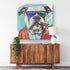 Hipster Bull Dog Art, Smoking Cigar, Mid Century Modern Canvas Custom Wall Art Wall Art