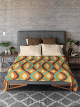 MCM Home Decor Retro Orange, Brown, Mustard Yellow And Teal Blue Mid Century Modern Microfiber Duvet Cover Queen Or Twin