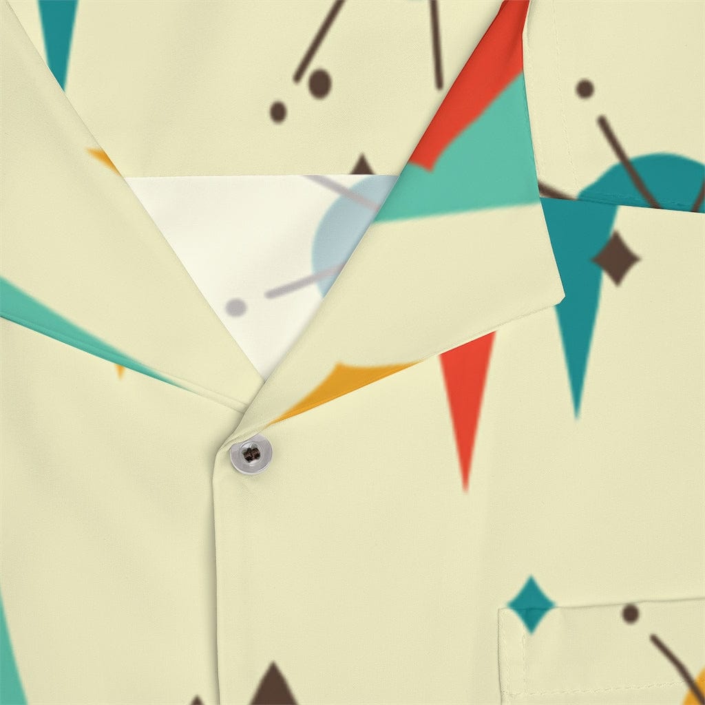 Men's Hawaiian Shirt, MCM Retro, Starburst, Beige, Teal, Yellow, Astro Mid Century Modern Casual Summer Party Shirt All Over Prints