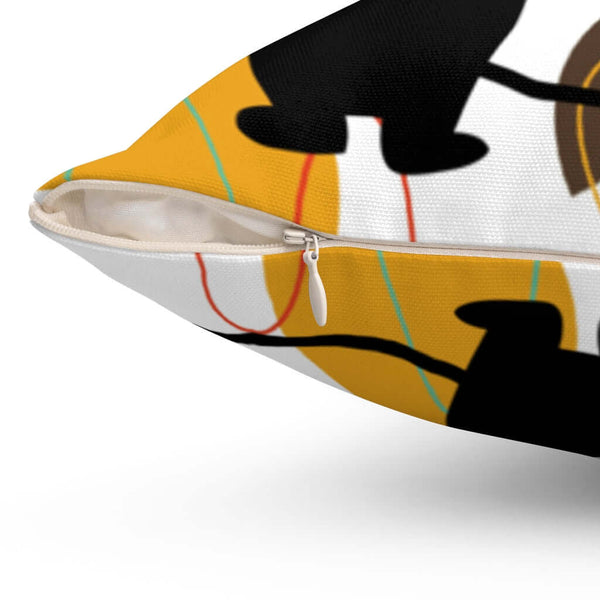 Mid Century Atomic Cat Retro Mustard Yellow Groovy Spun Polyester Square Pillow