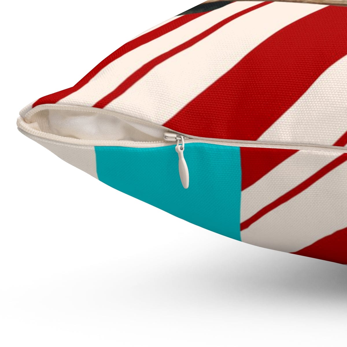 Mid Century Christmas, Old Timey Red Pick Up Truck, Merry Christmas, Candy Cane Stripe, Aqua Blue, Retro Holiday Gift Pillow And Insert Home Decor