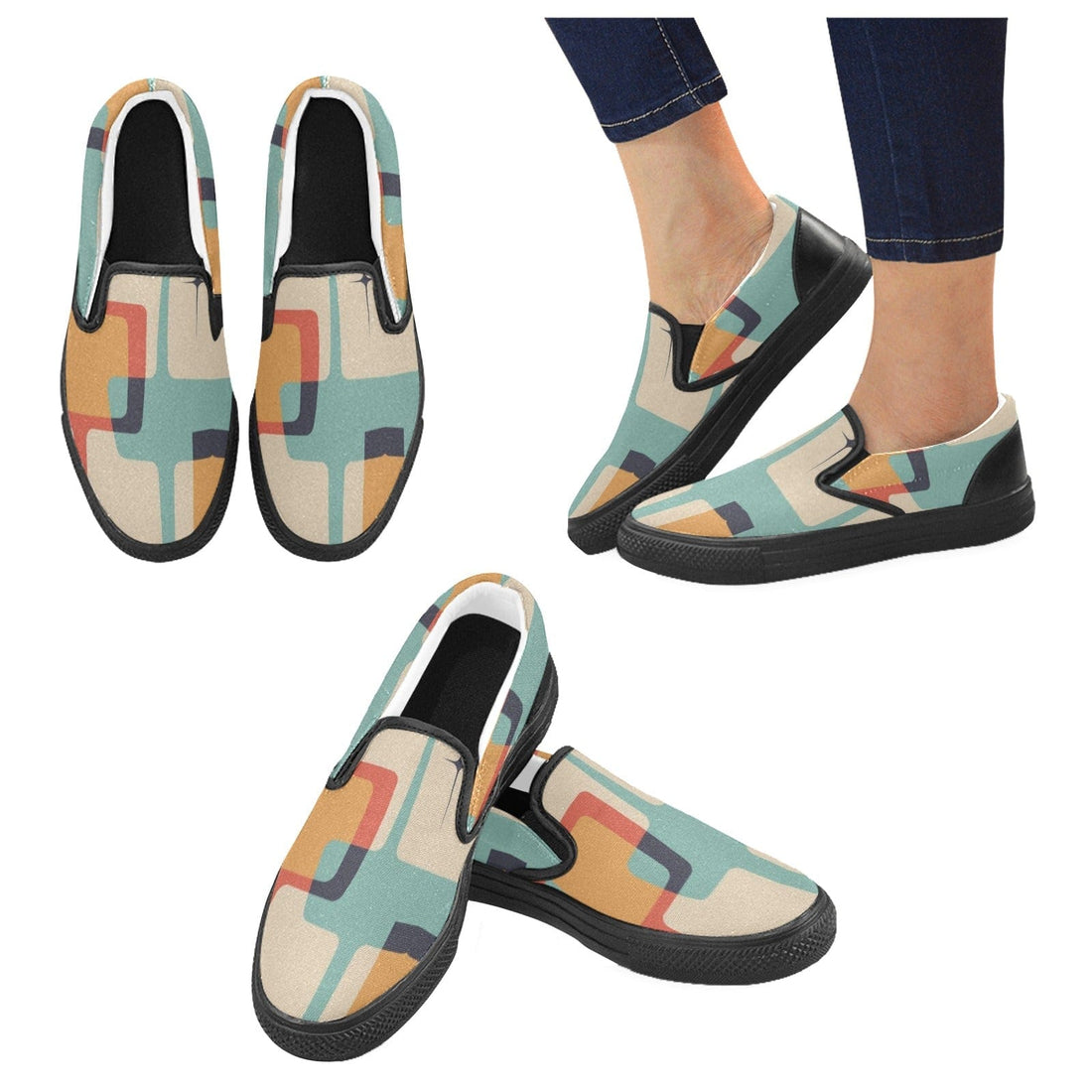 Mid Century, Geometric Retro Atomic Age Slip-on Canvas Women&