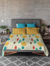 Mid Century Modern Abstract Retro Beige, Mustard Yellow, Turquoise Blue, Brown Microfiber Duvet Cover