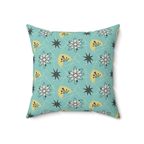 Mid Century Modern Aqua Blue, Sonic, Boomerang, Retro Starburst, Pillow Cushion And Insert