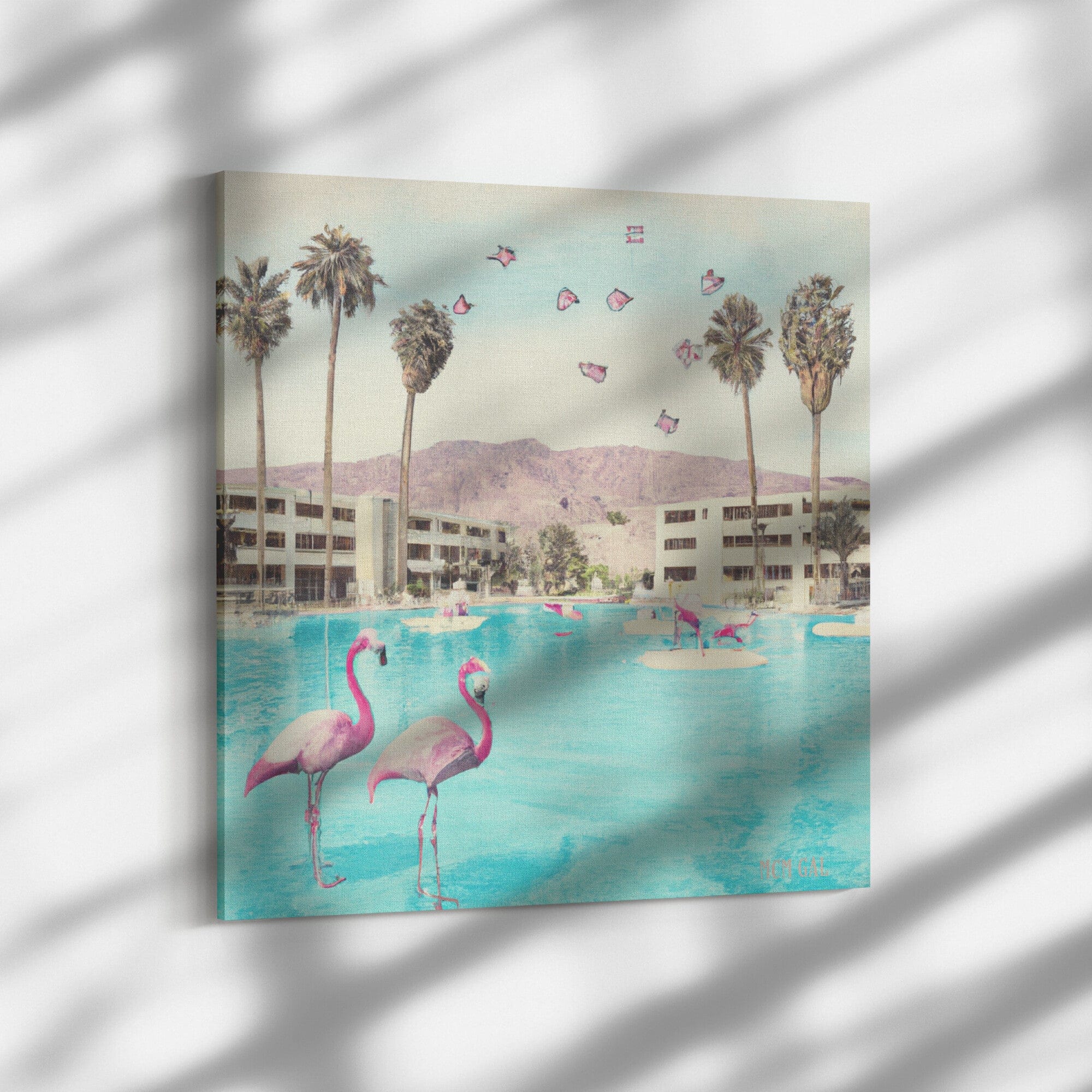 Mid Century Modern Art, Pink Flamingos, Palm Springs California Desert, Retro Wall Art Wall Art