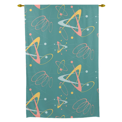 Mid Century Modern, Atomic Boomerang, Abstract, Pink, Yellow, Teal, White, Space Age Tie Up Curtain Curtains
