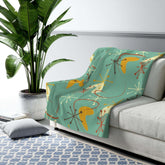 Mid Century Modern Atomic Boomerang Retro Blanket, Mint Green, Rust, Cream Cozy Sherpa Fleece Home Decor