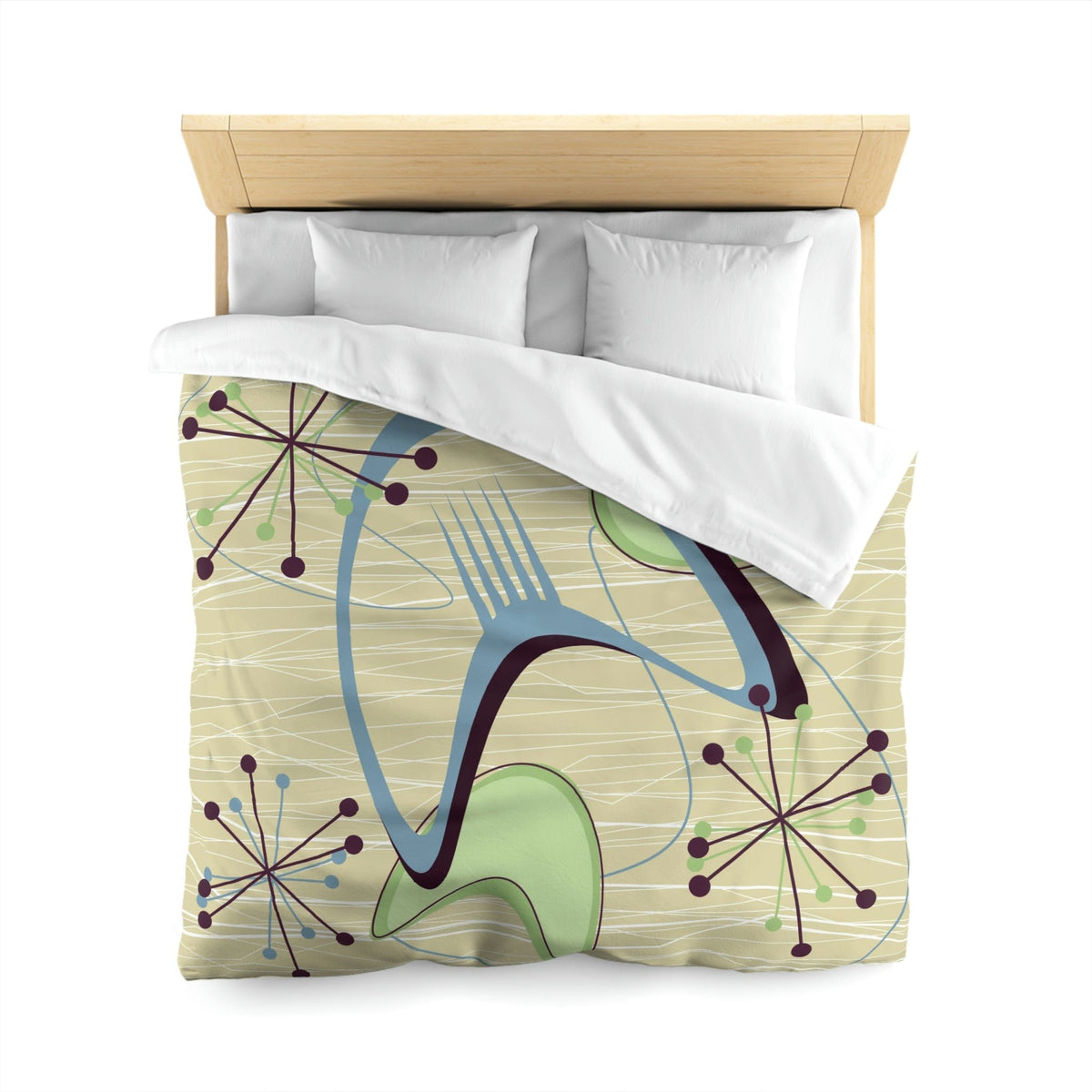 Mid Century Modern Atomic Boomerang, Retro, Green, Blue, Starburst, Sputnik Modern Duvet Cover Home Decor