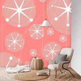 Mid Century Modern, Atomic Starburst, Retro Pink, White, Peel And Stick Wall Murals Wallpaper