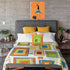 Mid Century Modern Bedding Abstract Geo Pattern Retro Blue, Orange, Green, Yellow, Beige MCM Designs Duvet Covers