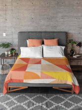 Mid Century Modern Bedding Bright Yellow, Orange, Pink, Beige Retro Geometric MCM Design Duvet Cover