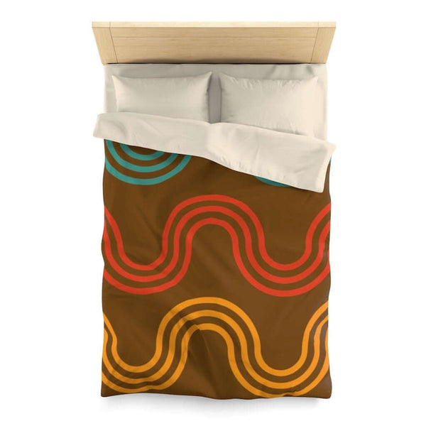 Mid Century Modern Bedding Microfiber Duvet Cover Chocolate Brown, Blue, Mustard Yellow Retro Boho Vibe