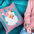 Mid Century Modern Christmas Smiling Vintage Santa, Pink, Aqua Blue Pillow And Insert Home Decor