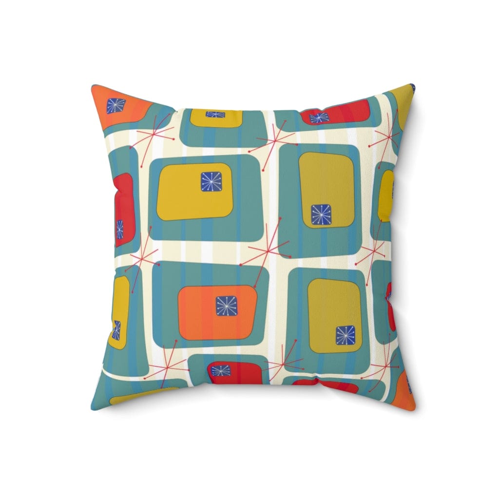 Mid Century Modern, Color Block, Tropical Hotel Vibes, Retro, Blue, Green, Orange, Mustard Yellow, Atomic 50's Pillow And Insert Home Decor