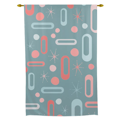 Mid Century Modern Curtain Valance, Ice Blue, Pink, Coral, Geometric Designs, Atomic Starburst MCM Retro Home Decor Tie Up curtain Curtains