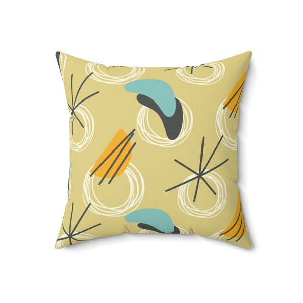 Mid Century Modern Curtains, Yellow, Blue Gray Abstract Boomerang Retro MCM Pillow And Insert