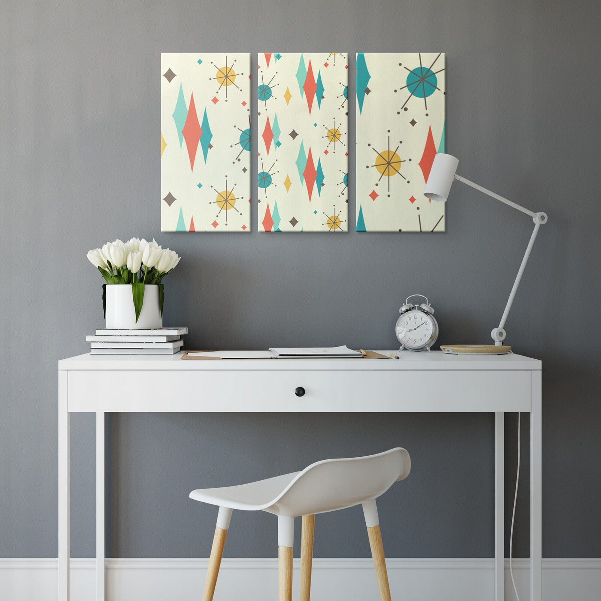 Mid Century Modern Franciscan Diamond Retro Three Piece Canvas Custom Art Wall Art