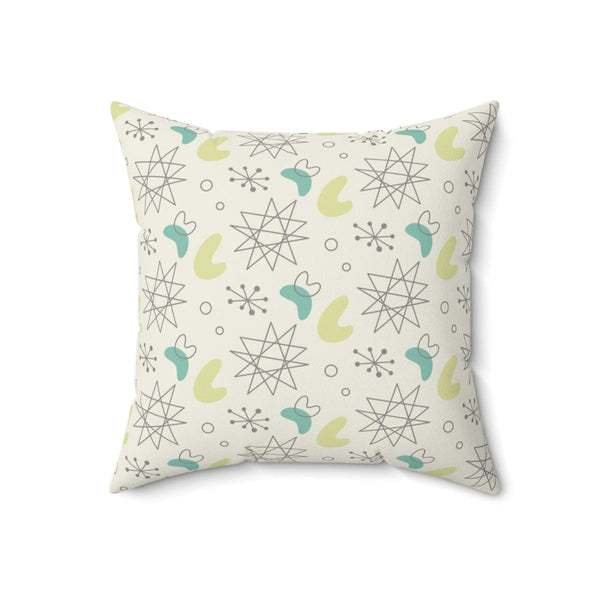 Mid Century Modern, Futuristic, Atomic Home Living, Retro, Boomerang, Creamy White, Green,Yellow, Gray MCM Pillow And Insert