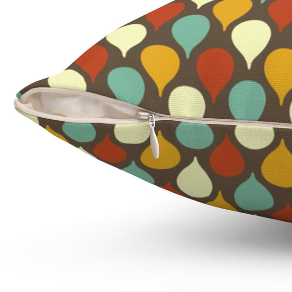 Mid Century Modern Geometric Brown, Aqua, Mustard Yellow, Burnt Red Mid Mod MCM Throw Pillow