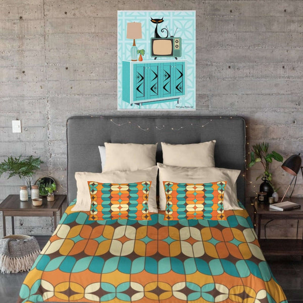 Mid Century Modern Geometric Multi-Color earth-toned Microfiber Duvet Cover