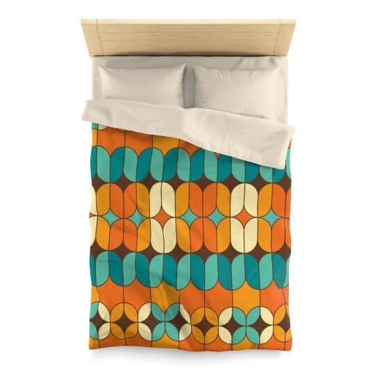 Mid Century Modern Geometric Multi-Color earth-toned Microfiber Duvet Cover