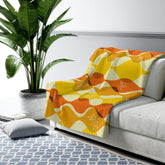 Mid Century Modern Geometric, Yellow, Orange,  Retro Mid Mod Atomic Living MCM Home Decor Cozy Sherpa Fleece Blanket Home Decor