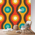 Mid Century Modern Groovy Wave, Chocolate Brown, Mustard Yellow, Teal, Aqua Peel And Stick Wall Murals Wall Paper
