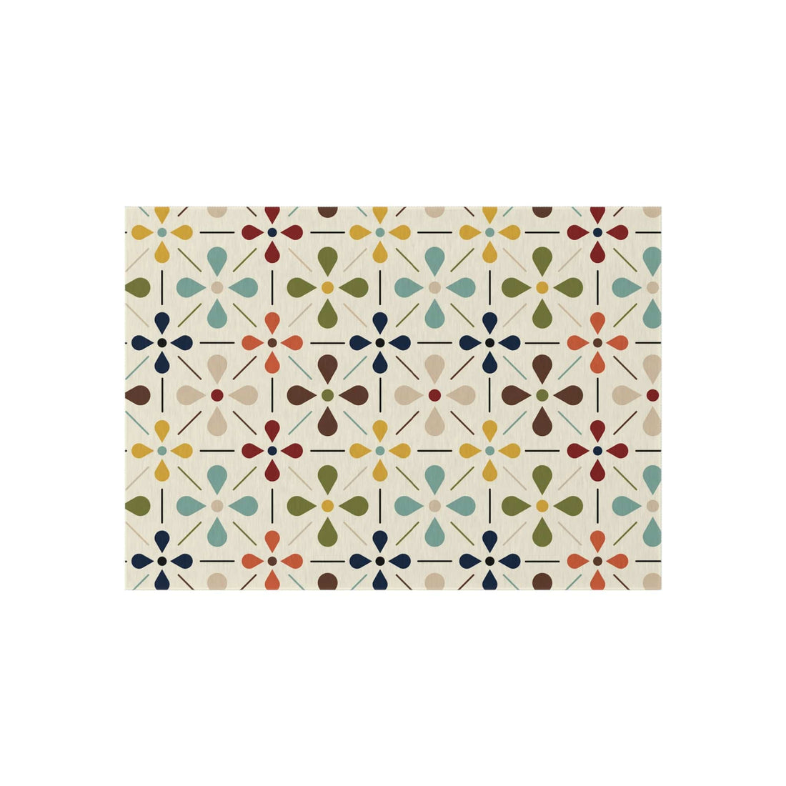 Mid Century Modern, Indoor/Outdoor, Scandinavian Flower, Retro, Orange, Brown, Green, Yellow, Aqua Blue, Outdoor Rug Home Decor