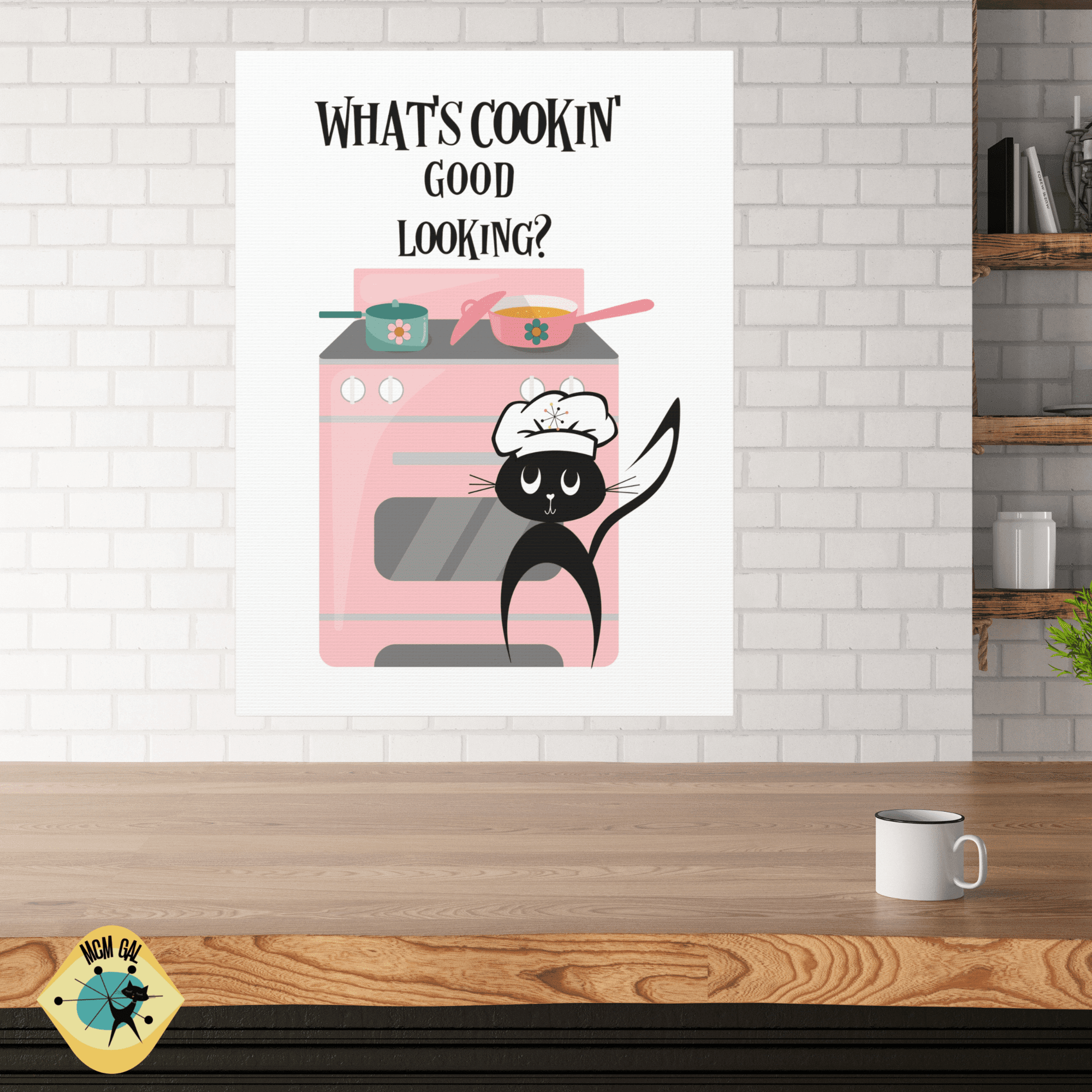 mid century modern kitchen wall art, atomic cat, funny, kitschy