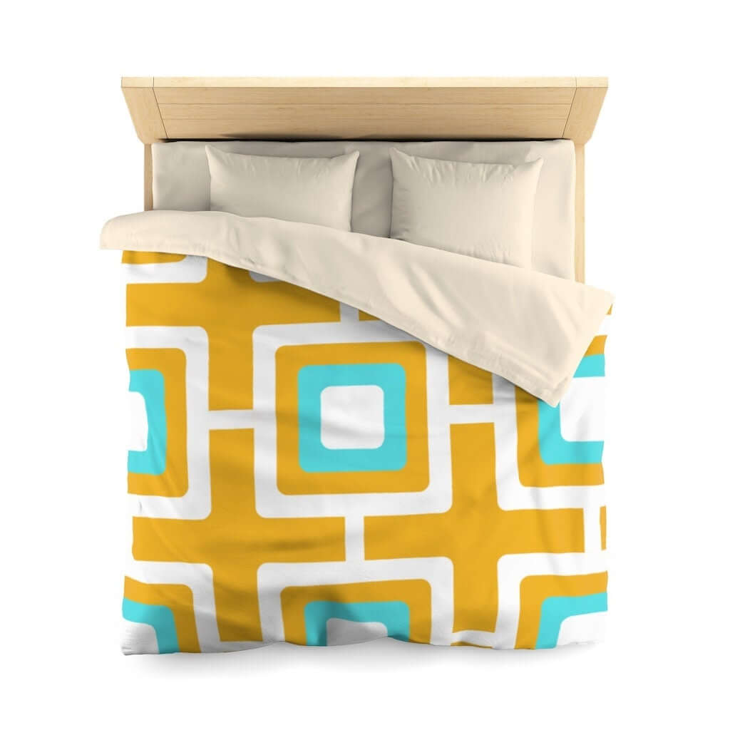 Mid Century Modern Mustard and Turquoise Geometric Retro MCM Home Microfiber Queen Or Twin Size Duvet Cover