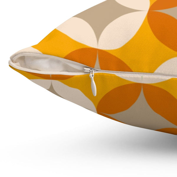 Mid Century Modern, Mustard Yellow, Cream, Light Gray, Starburst Retro Spun Polyester Square Pillow