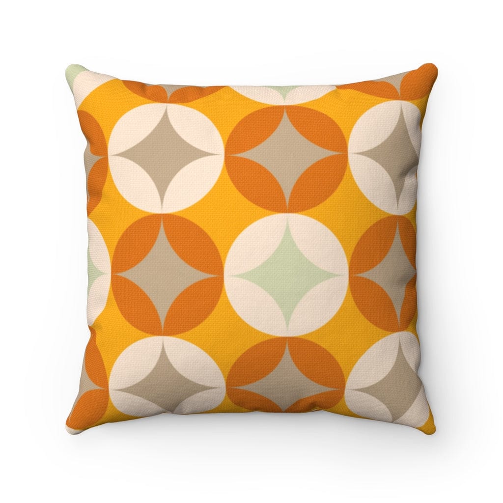 Mid Century Modern, Mustard Yellow, Cream, Light Gray, Starburst Retro Spun Polyester Square Pillow Home Decor