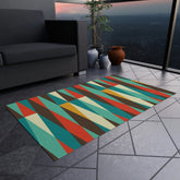 Mid Century Modern Outdoor, Indoor Geometric, Chocolate Brown, Mustard Yellow, Burnt Orange, Retro Patio, Weather Resistant Outdoor Rug Home Decor