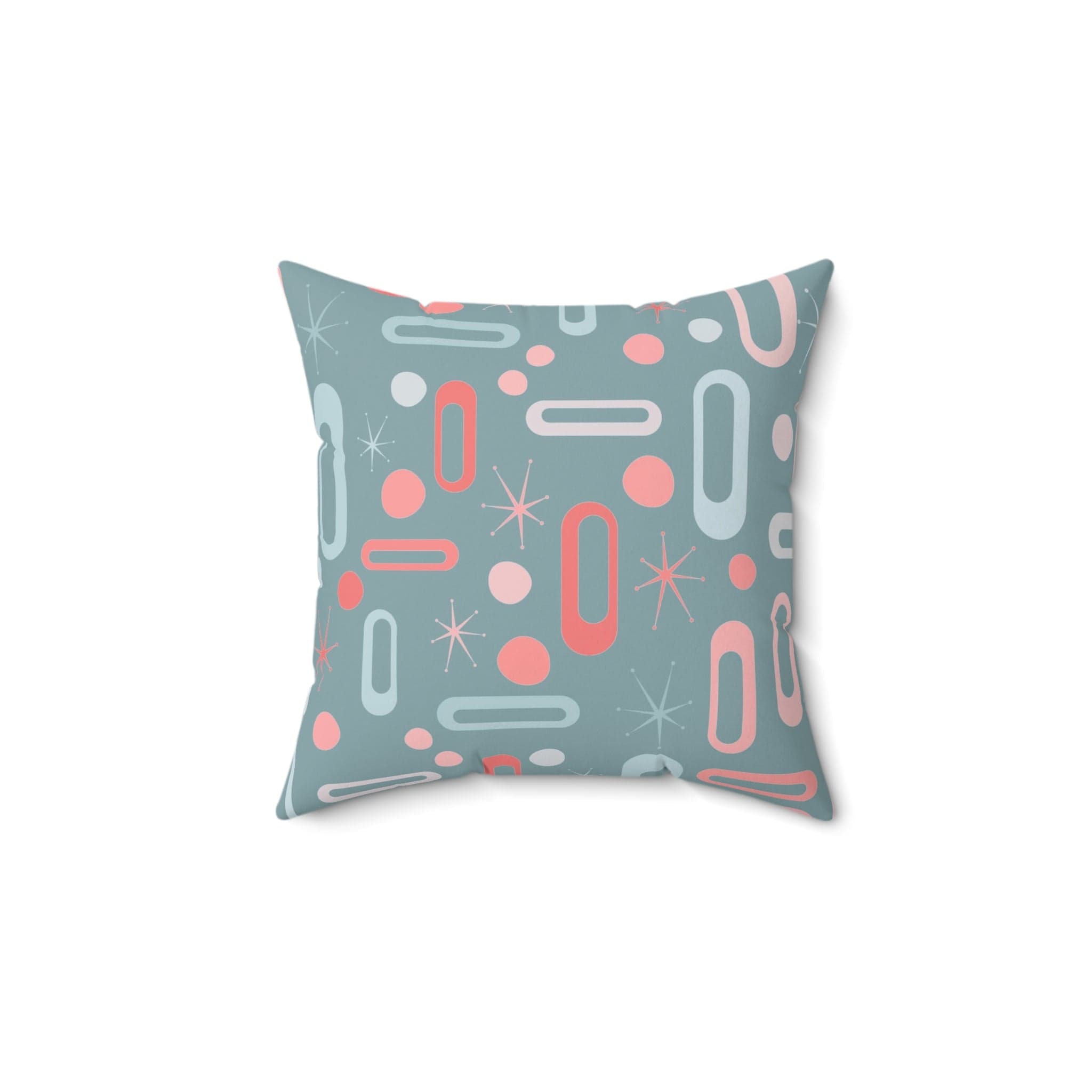 Mid Century Modern Pillow, Ice Blue, Pink, Coral, Geometric Designs, Atomic Starburst MCM Retro Home Decor Pillow And Insert Home Decor