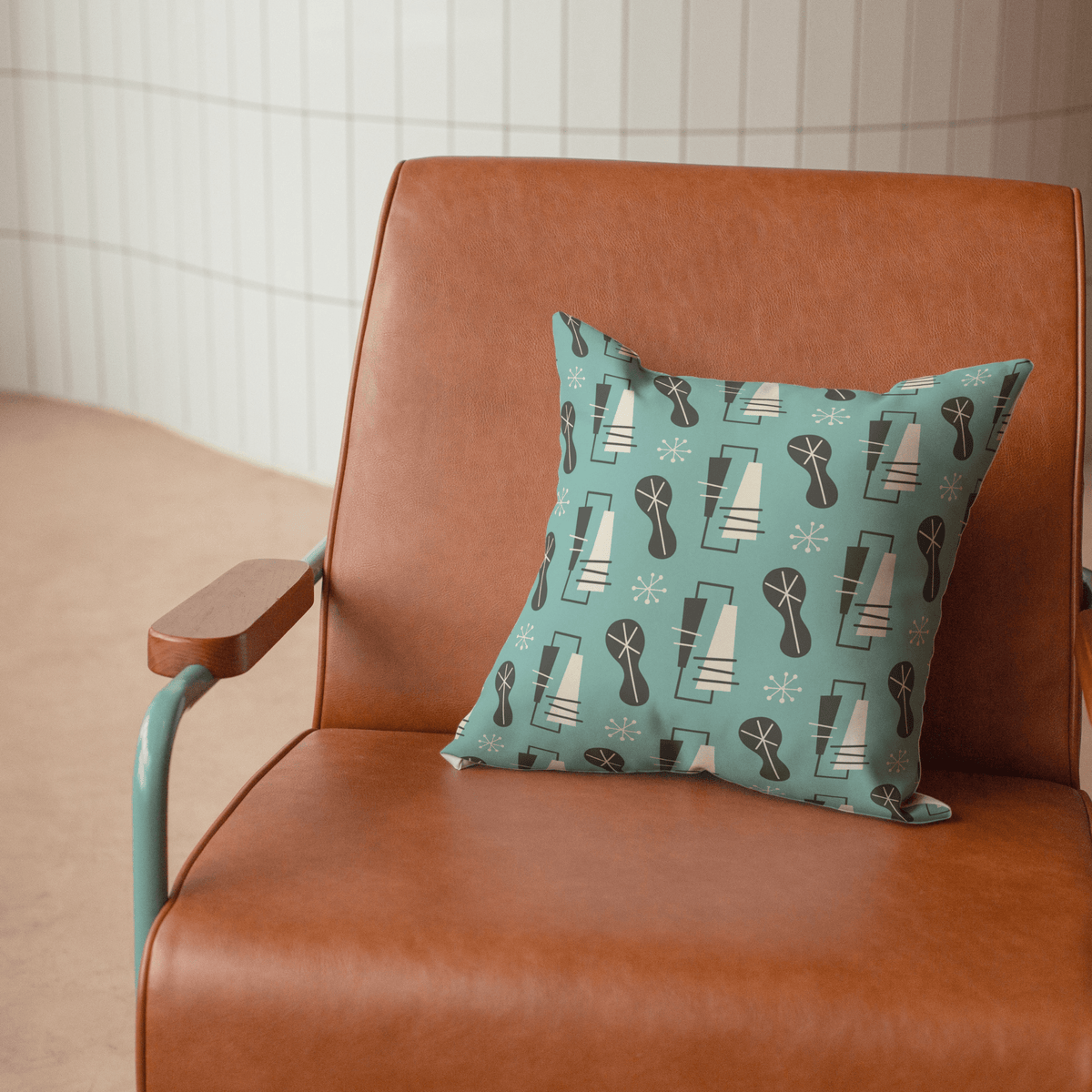 Mid Century Modern Pillows, Atomic 50's Abstract, Geometric Retro, Blue, Gray, White, Couch Cushions Home Decor