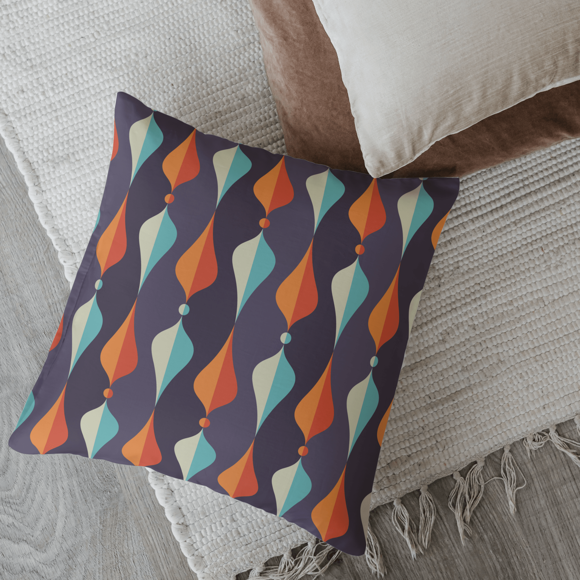 Mid Century Modern Pillows, Geometric Groovy Wave Lanterns, Eggplant Purple, Orange, Mustard Yellow, Teal, Retro Home Mod Home Decor Home Decor