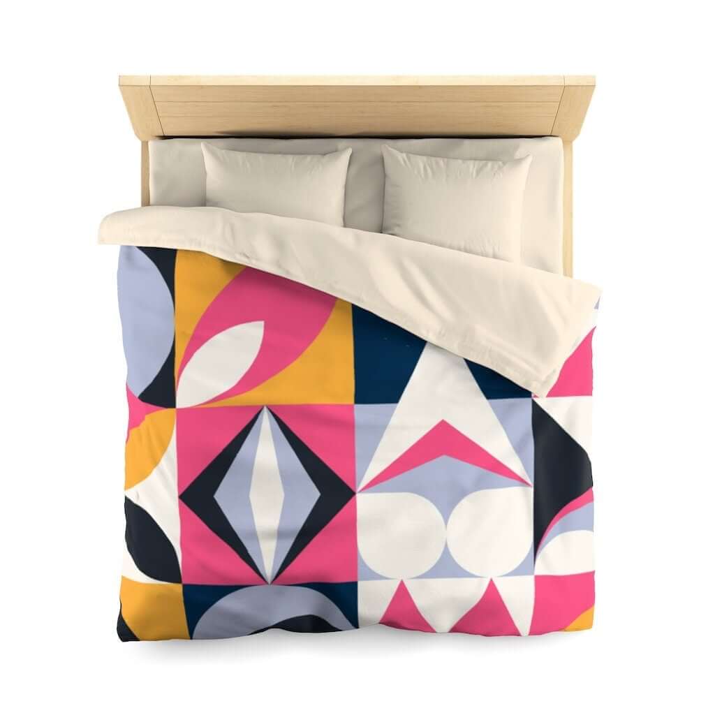 Mid Century Modern Retro Bubble Gum Pink Royal Blue and Ice Gray Microfiber Duvet Cover