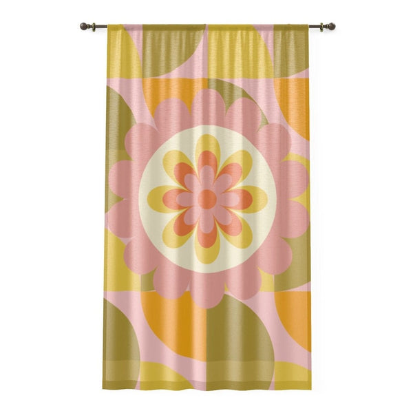 Mid Century Modern, Retro Curtains, 1970's Groovy, Green, Pink, Geometric Flower Power, Hippie Window Curtains