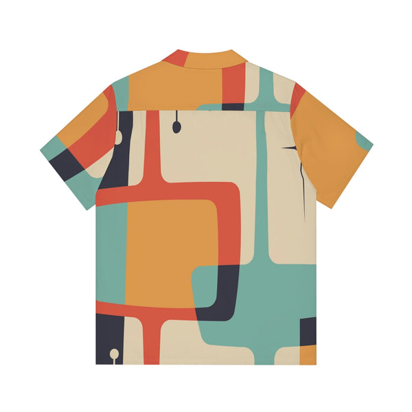 Mid Century Modern, Retro Men's Hawaiian Shirt Geometric, Abstract, Cruise, Summer Vacation Cool Button Down Dress Shirt