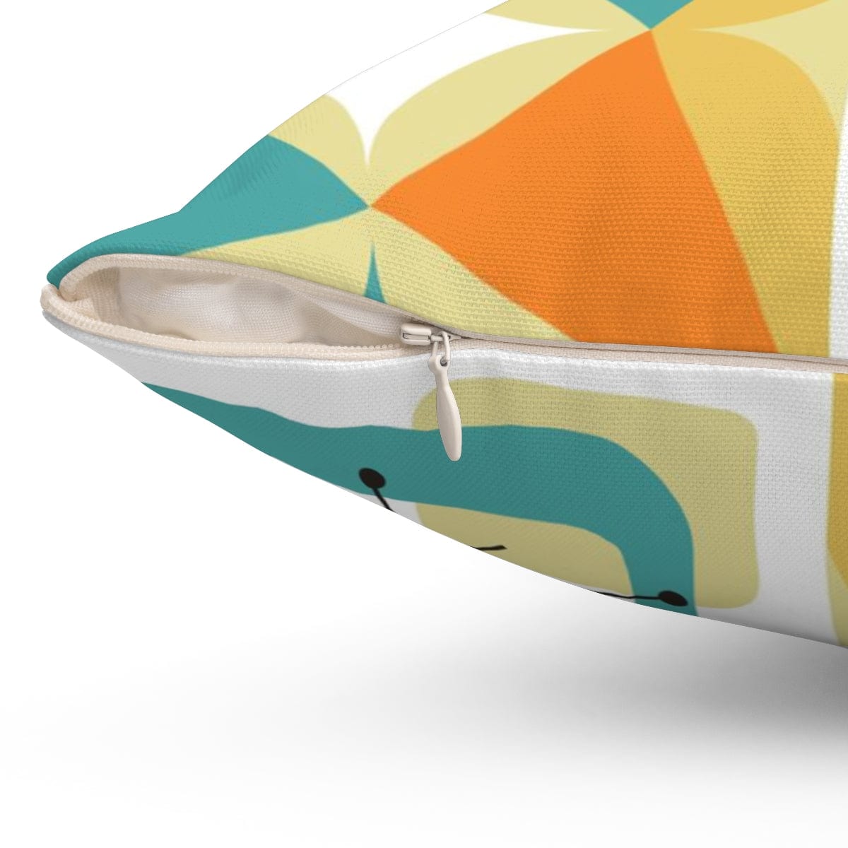 Mid Century Modern Throw Pillow, Geometric, Abstract, Teal Blue, Orange, White, Yellow, Starburst Atomic Retro Pillow And Insert Home Decor