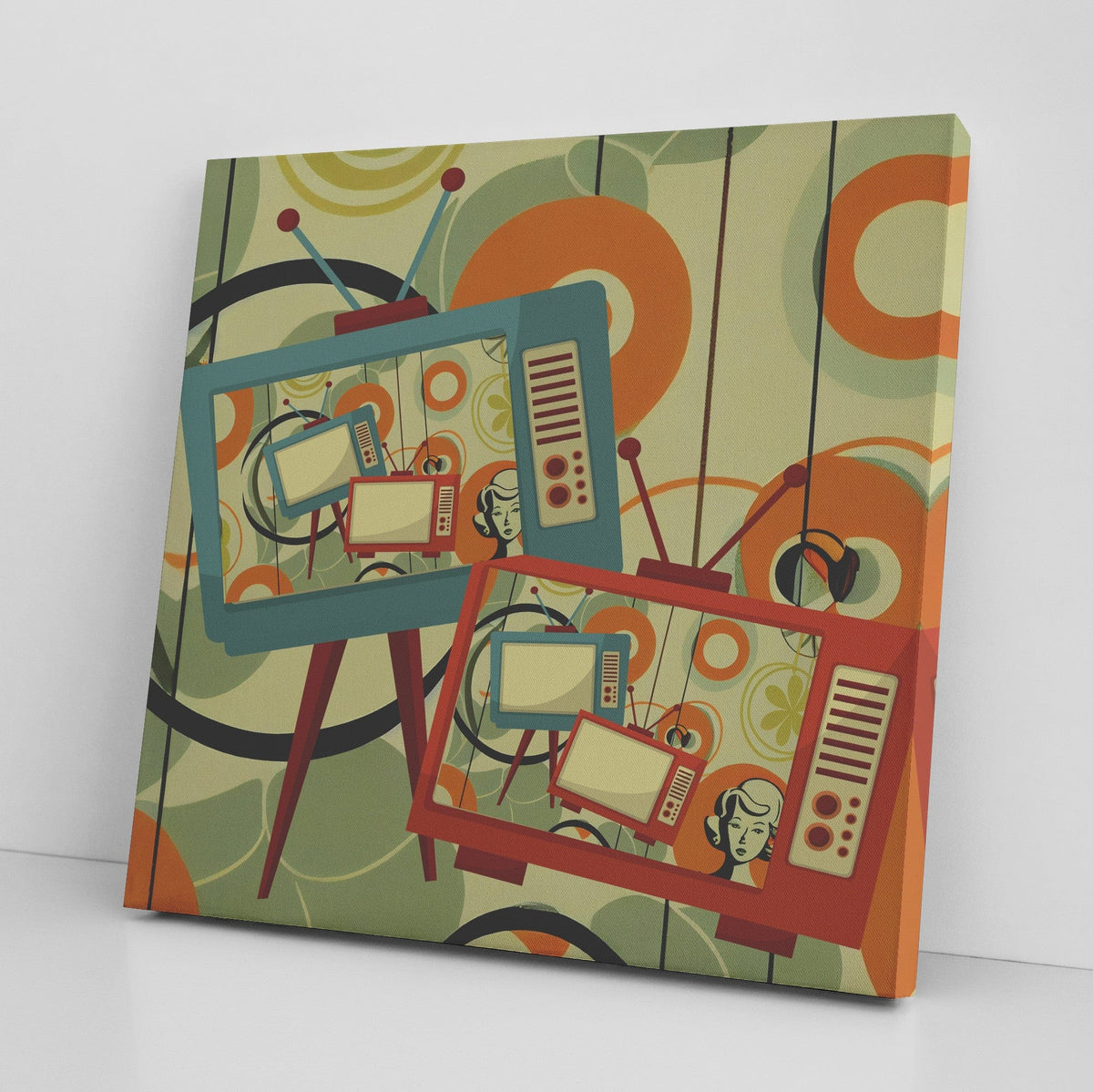 Mid Century Modern Wall Art. Groovy Green, Retro TV 50' s Wall Art Wall Art