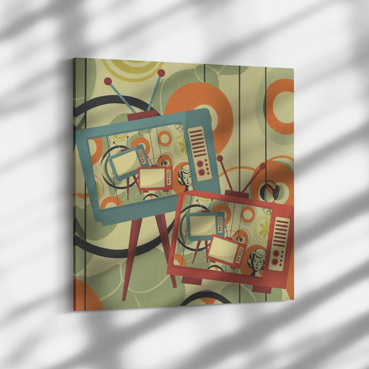 Mid Century Modern Wall Art. Groovy Green, Retro TV 50' s Wall Art Wall Art